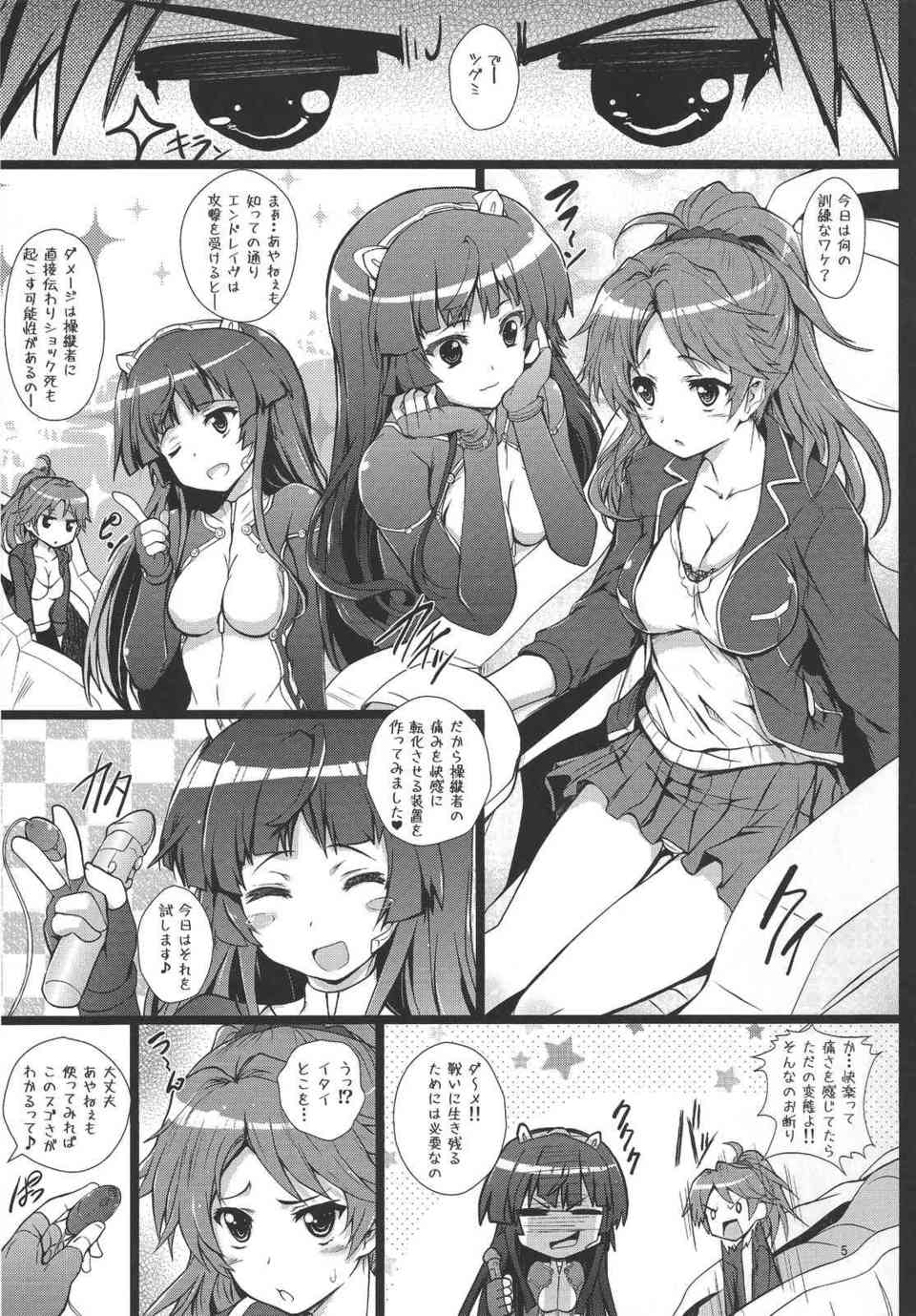 [ギルクラの同人誌]ツグミ「操縦者の痛みを快感に転化させる装置を作ってみました♪」綾瀬はツグミの言われるがままに股間に大人のおもちゃを当てられて感じてしまう！涯に手マンされてオマンコは洪水状態に…004