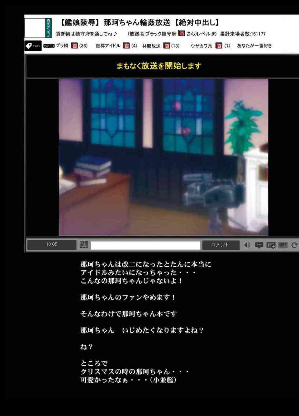 [艦これの同人誌]那珂ちゃんをニコ生で集団レイプ！自らオマンコを拡げて、Gスポットを刺激されて感じてしまう変態艦娘です♪002