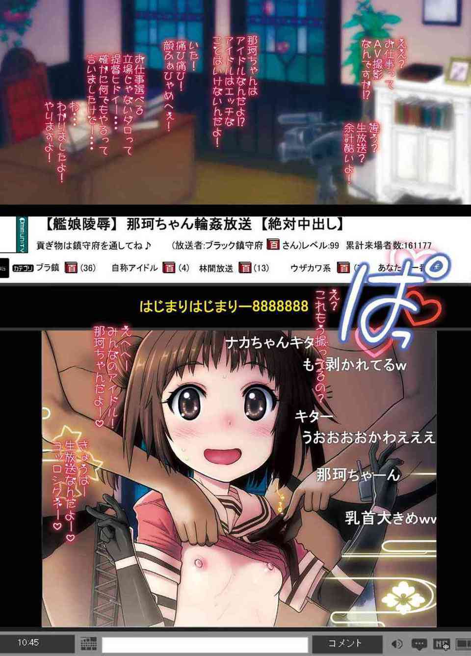 [艦これの同人誌]那珂ちゃんをニコ生で集団レイプ！自らオマンコを拡げて、Gスポットを刺激されて感じてしまう変態艦娘です♪003